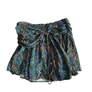 Free People Teal Snakeskin Ruched Mini Skirt Womens Size 6 Boho